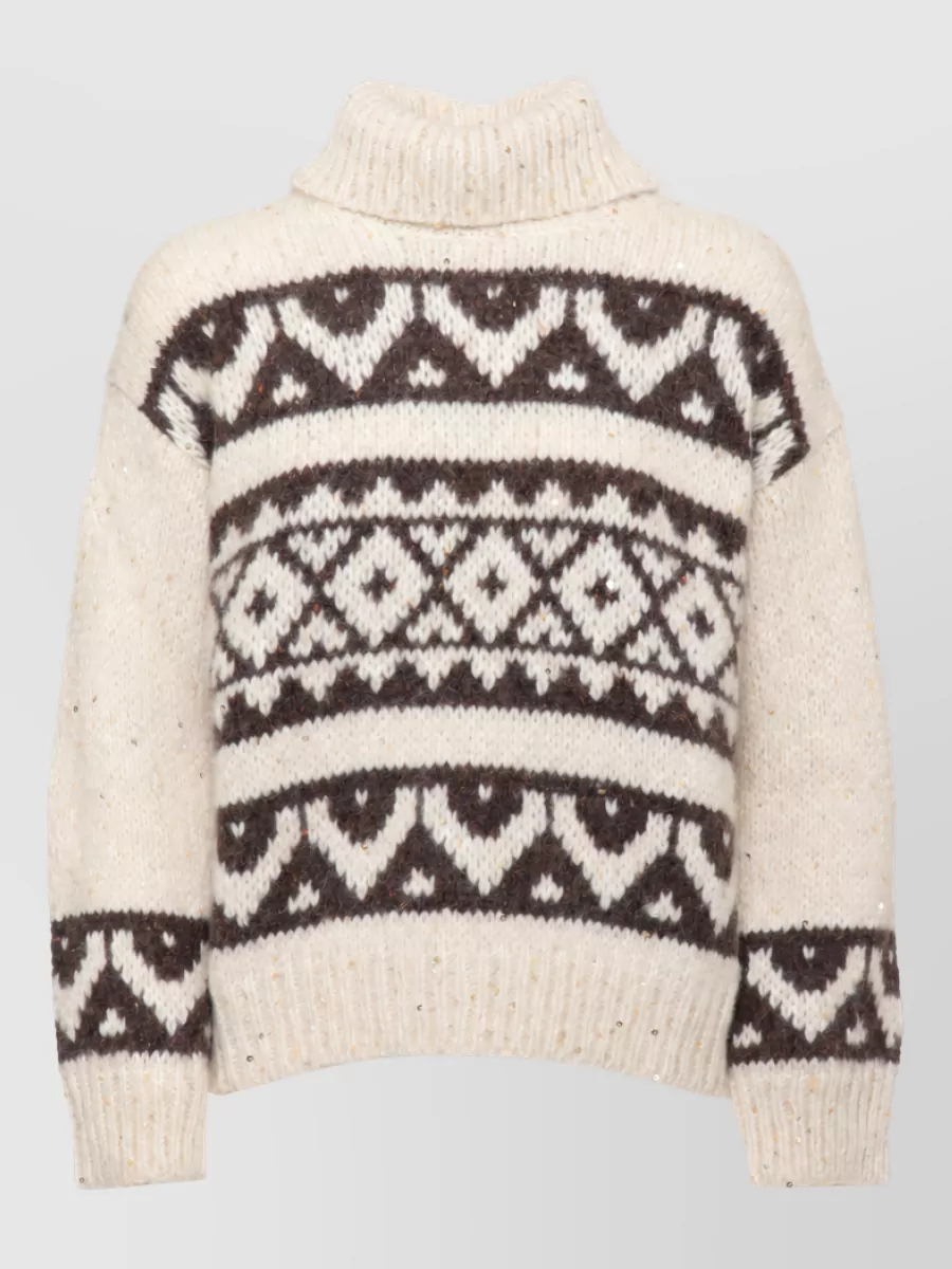 Peserico alpaca-blend high-neck long-sleeve geometric-pattern sequin-embellished ribbed jumper