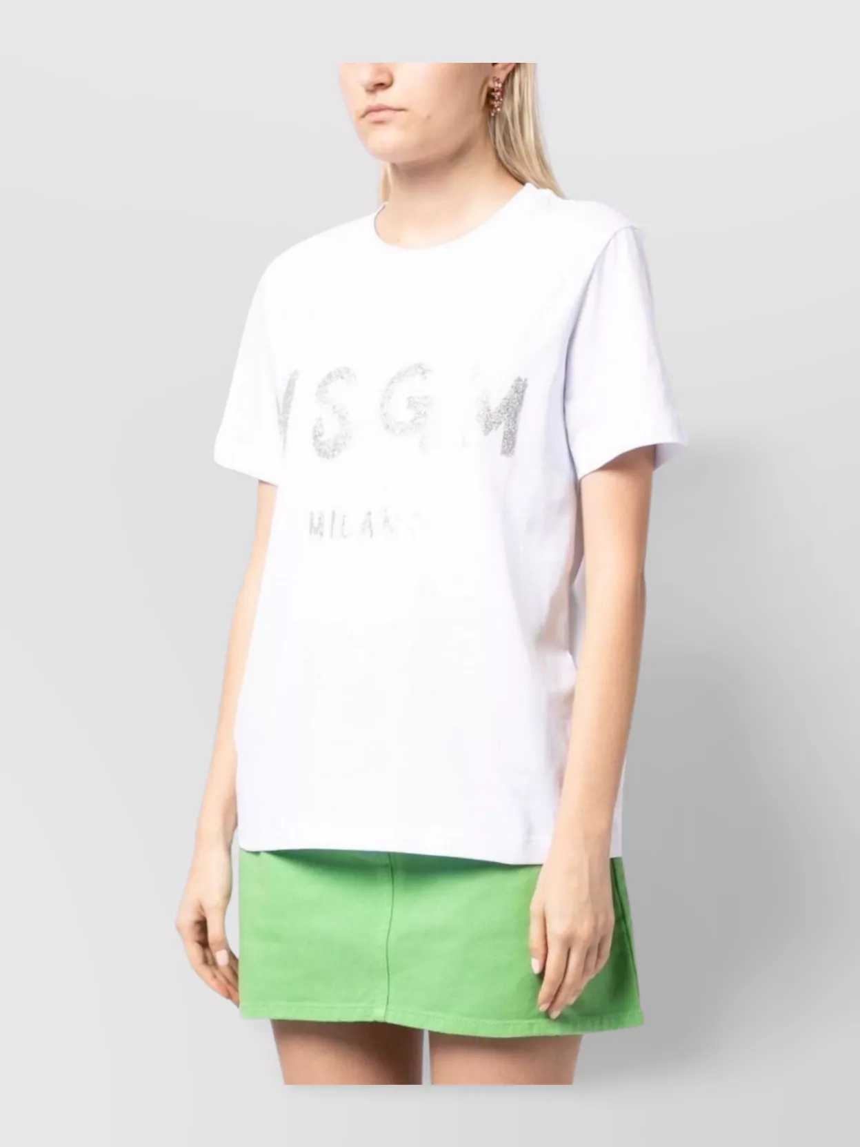 Msgm Glitter Cotton Jersey Knit Detail