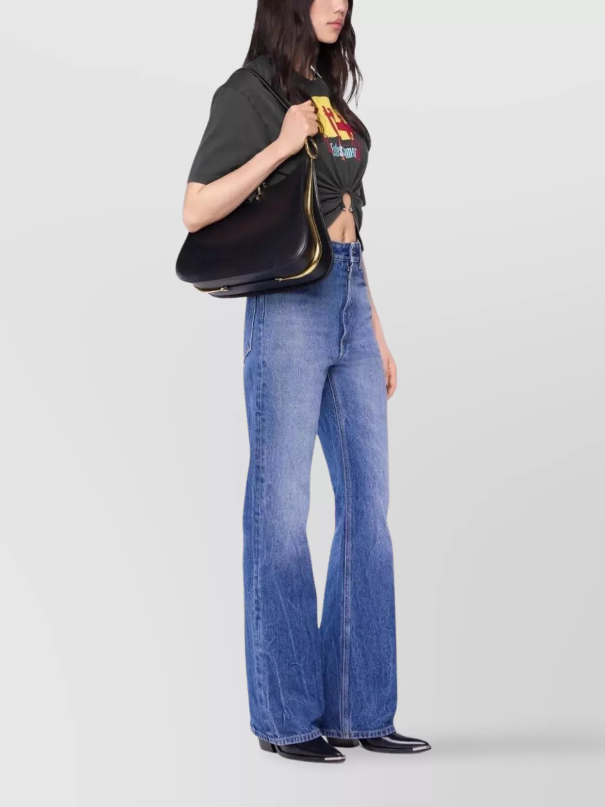 Paco Rabanne Graphic Print Cropped T-Shirt With Ring Detail