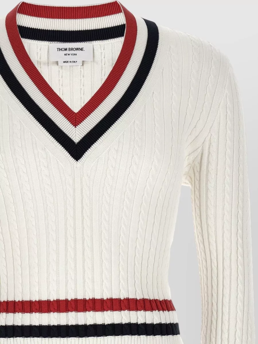 Thom Browne Cotton Cable-Knit Intarsia V-Neck Sweater