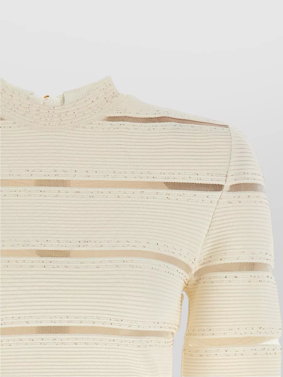 Balmain Sequined Mesh Panel Long-Sleeve Mini Dress
