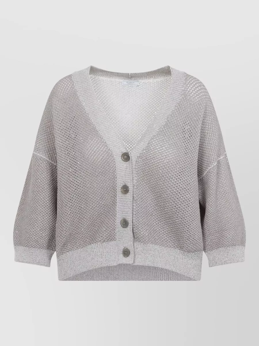 Peserico Cotton V-Neck Ribbed Cardigan