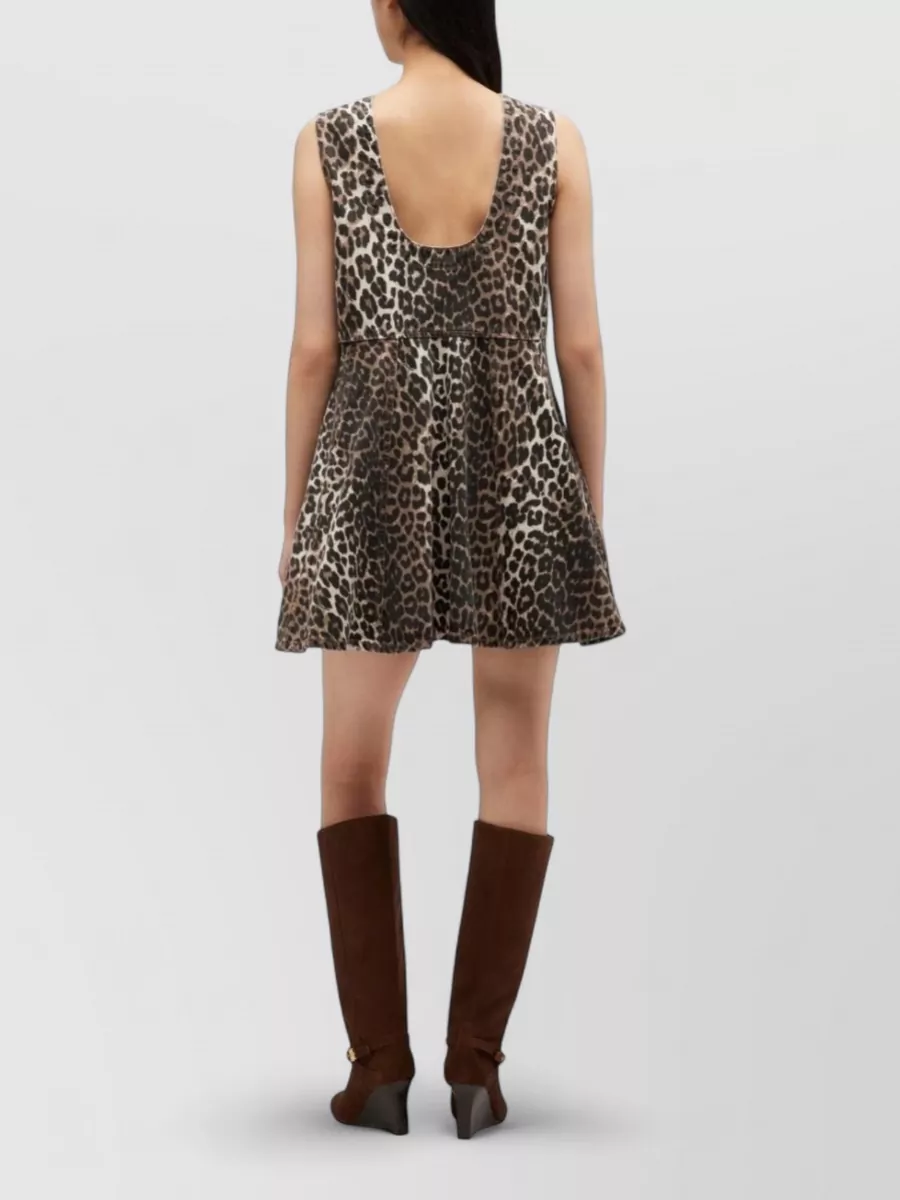 Ganni A-Line Animal Print Sleeveless Dress