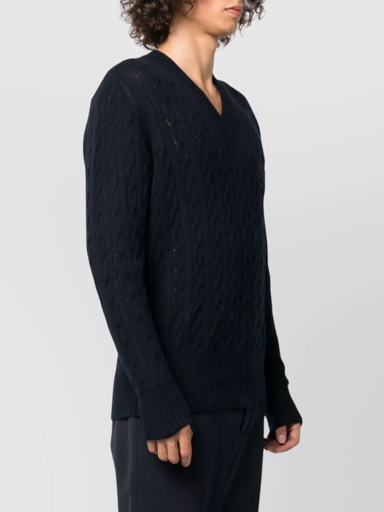 Etro V-Neck Cable Knit Sweater With Ribbed Cuffs And Hem