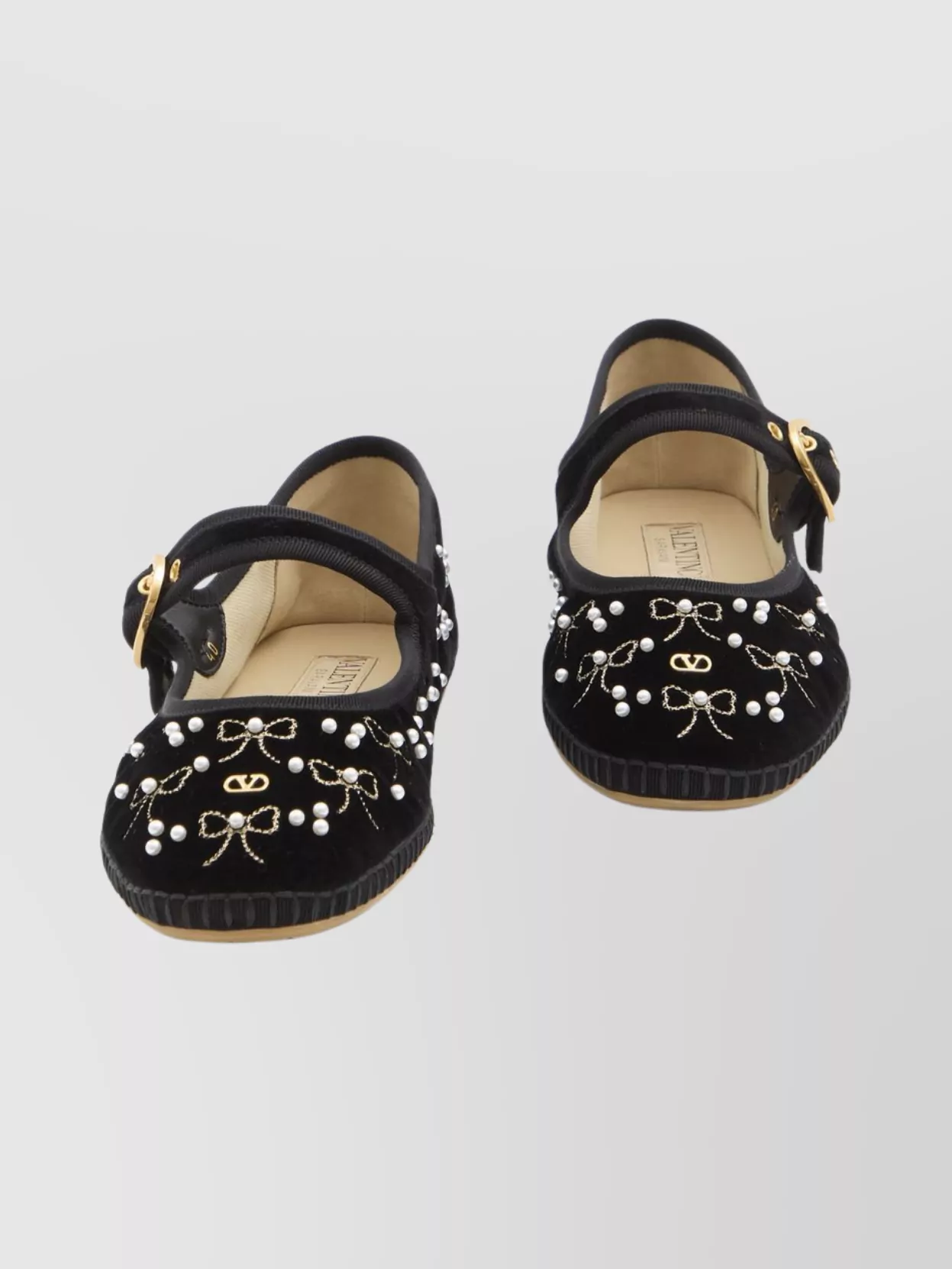 Valentino Garavani Velvet Mary-jane Ballerina Flats Bow In Black