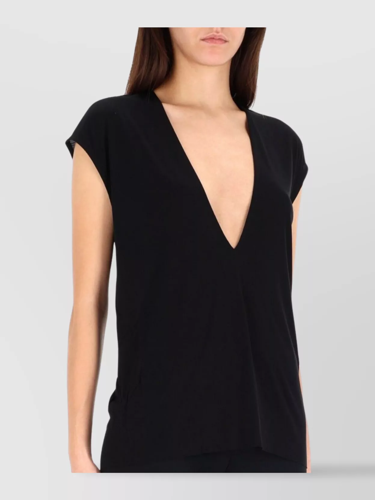 Rick Owens Lilies Cap Sleeve Deep V-Neck Lightweight Top