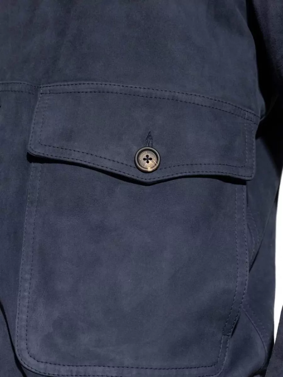 Eleventy Leather Jacket Chest Pockets Front Ribbed Hem