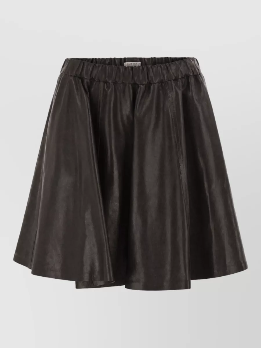 Brunello Cucinelli Leather Flared Mini Skirt