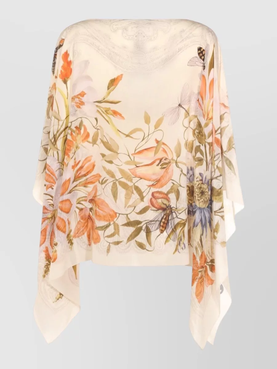 Etro Floral Sheer Top Draped Asymmetric Hem