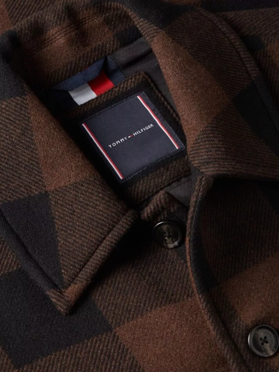 Tommy Hilfiger Stylish Check Pattern Collared Short Jacket