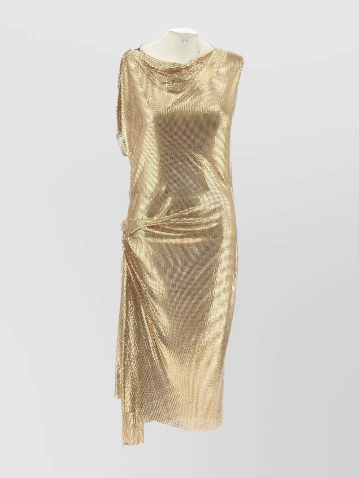 Shop Rabanne Draped Knee Length Sleeveless Metallic Dress