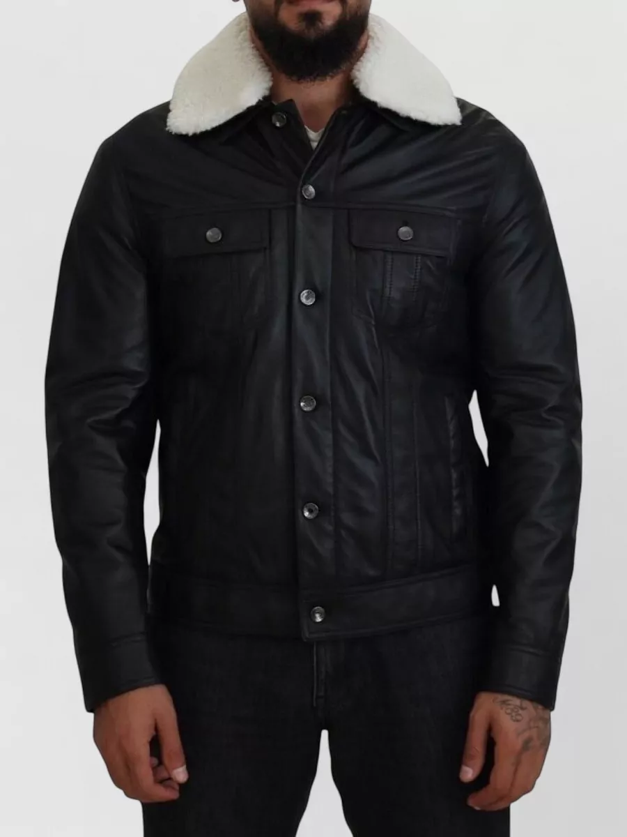 Dolce&Gabbana Leather shearling collar coat