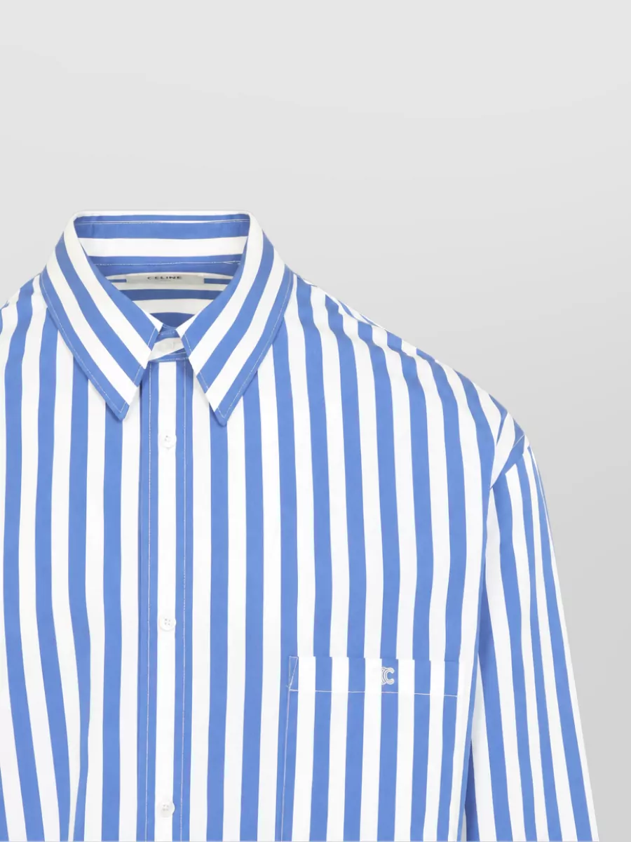 Celine Striped Oversized Long-Sleeve Cotton Shirt