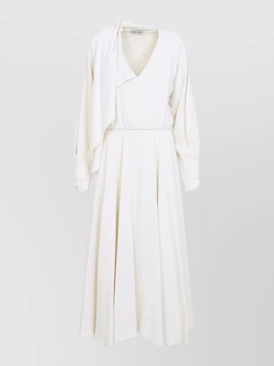 Alberta Ferretti satin v-neck draped long-sleeve wrap maxi dress