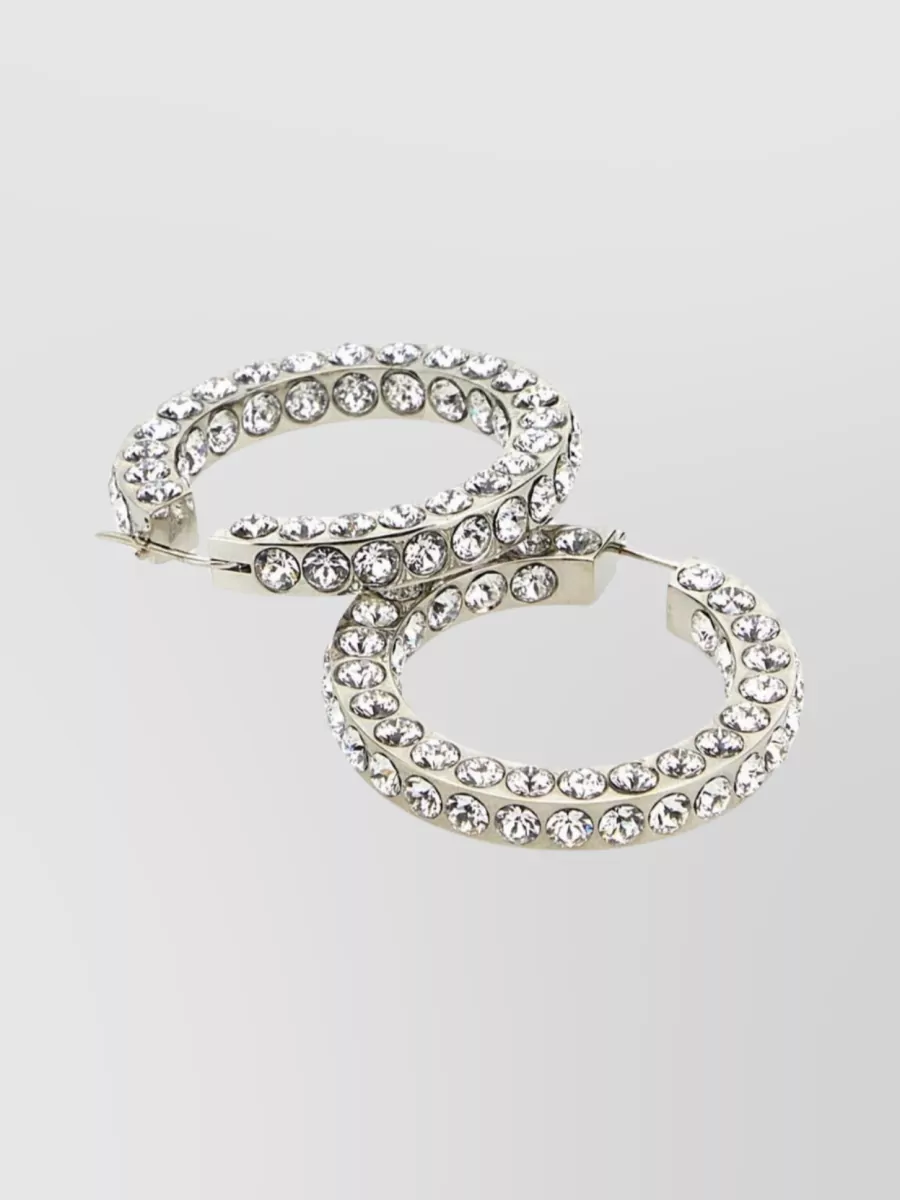 Shop Amina Muaddi Crystal-embellished Large Metal Hoop Earrings In White