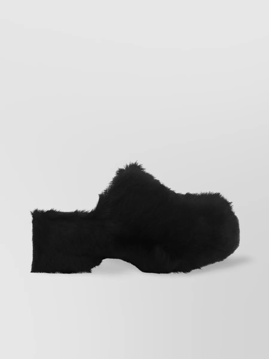 Shop Jil Sander Platform Mules With Plush Fur And Rounded Toe In Black