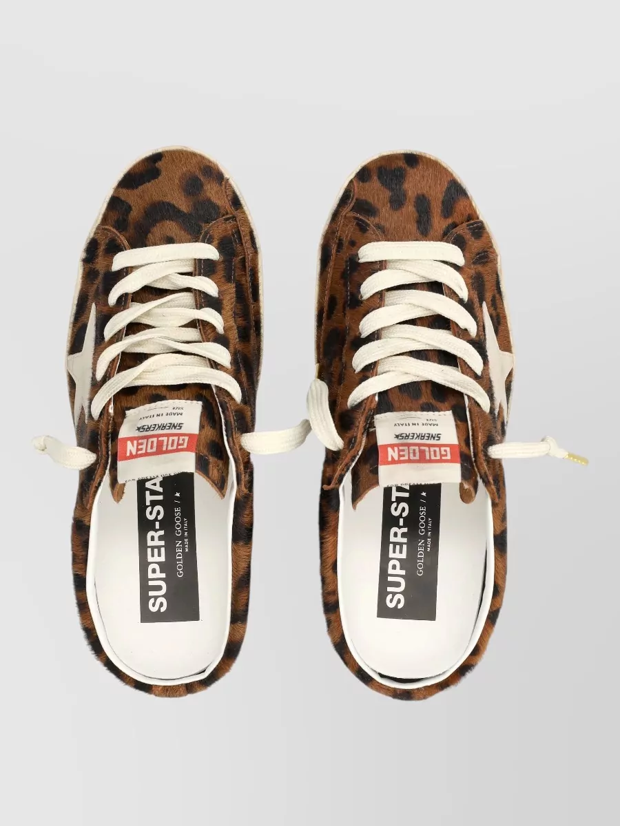 Golden Goose Leather Leopard-Print Open-Back Lace-Up Sneakers