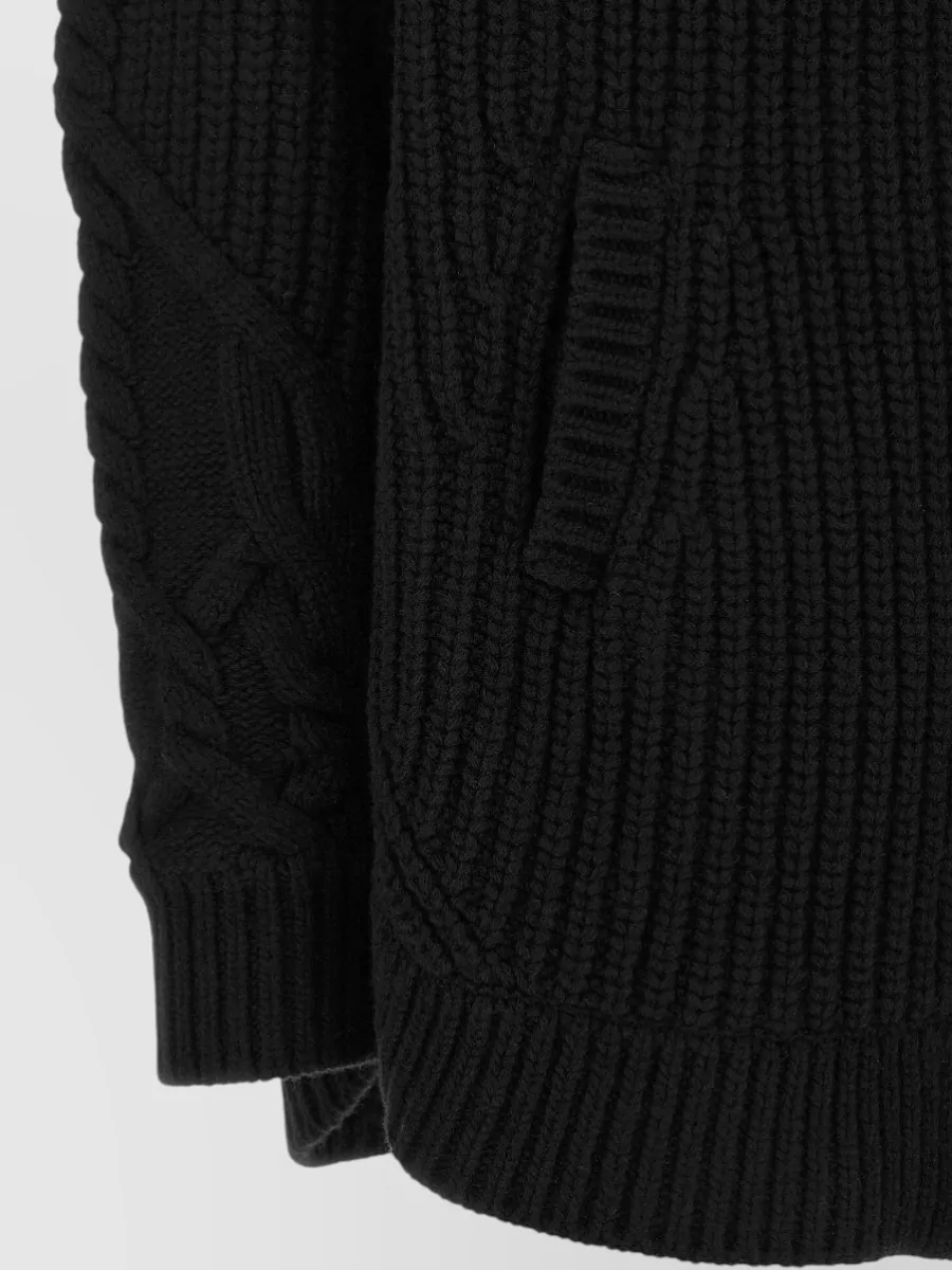 Herno Wool Ribbed Cable Knit High Neck Cardigan