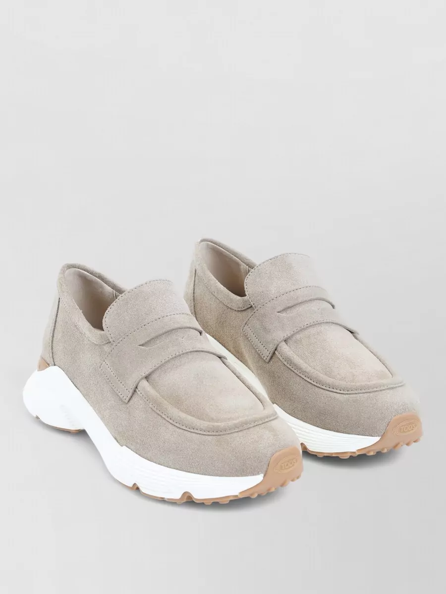Tod's Runner Sneakers Contrast Sole Rubber Slip On In Neutral