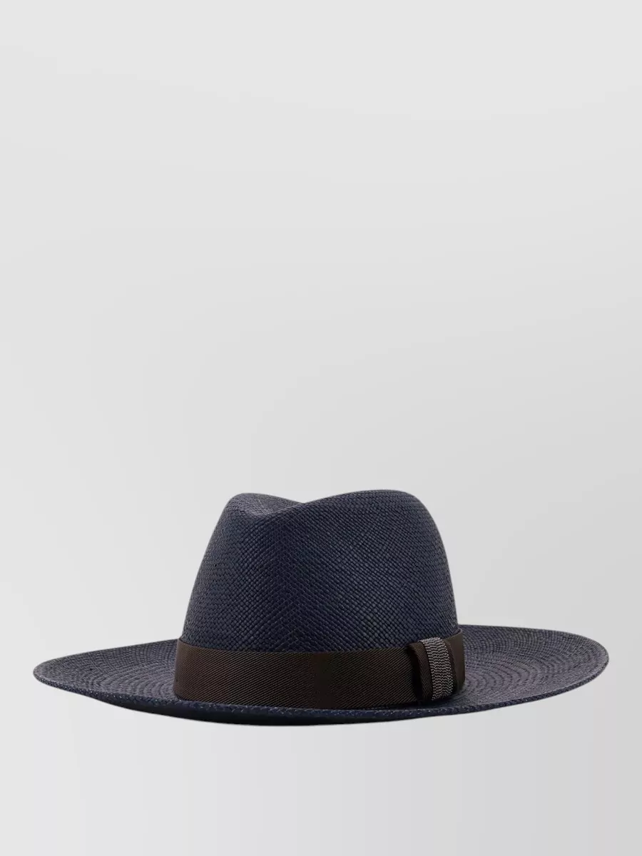 Brunello Cucinelli Raffia Fedora Hat Monili Ribbon Band
