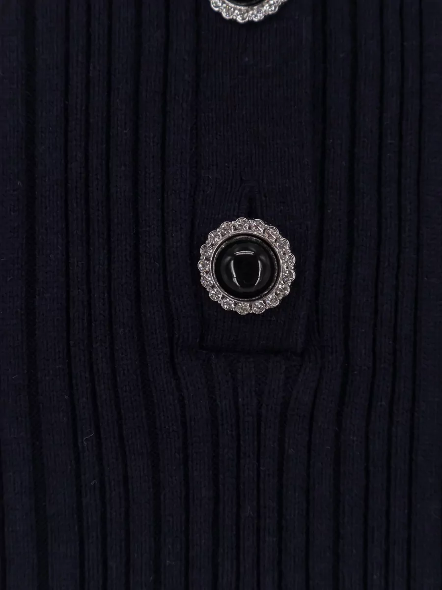 Self-Portrait Cashmere Ribbed Contrast Collar Mini Dress