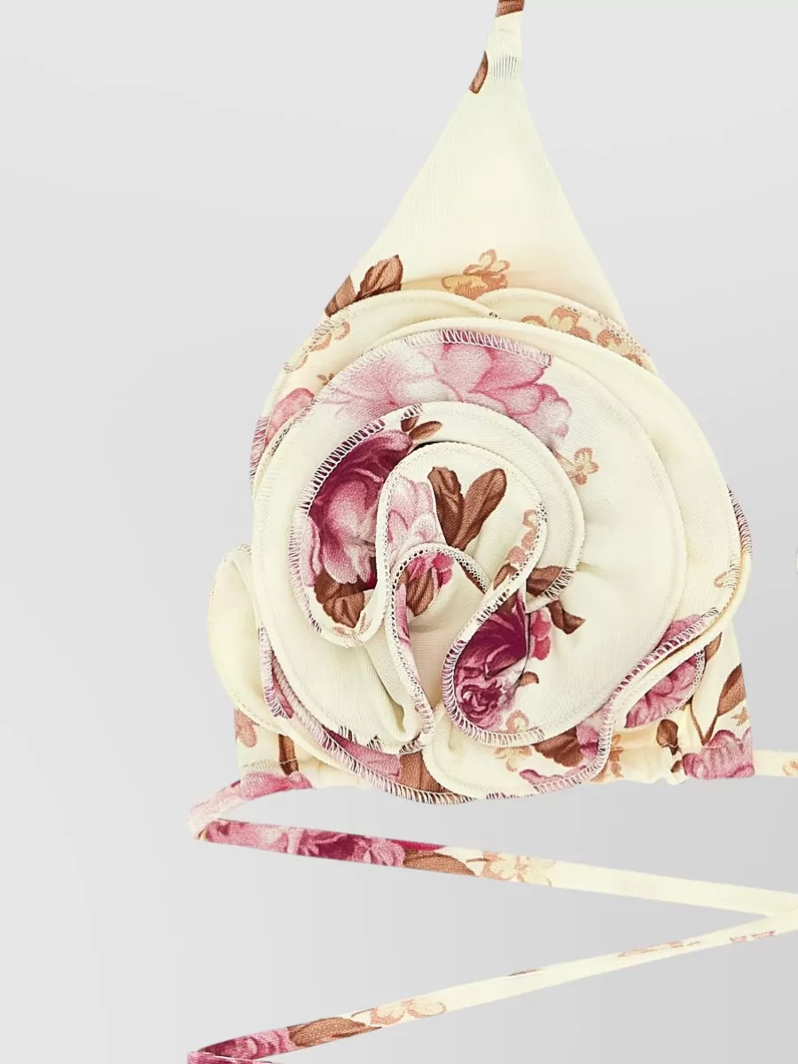 Magda Butrym Re26 Bikini Top Halter Straps Floral Ruffle In Multi