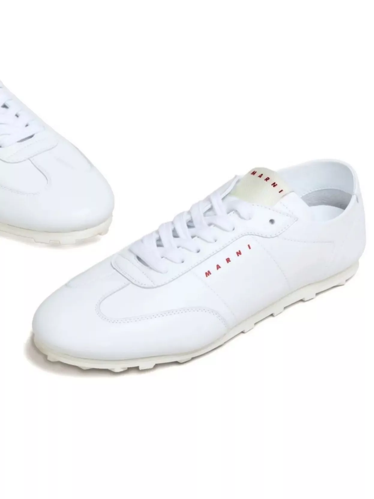Marni Leather Lace-Up Low-Top Sneakers With Rubber Sole