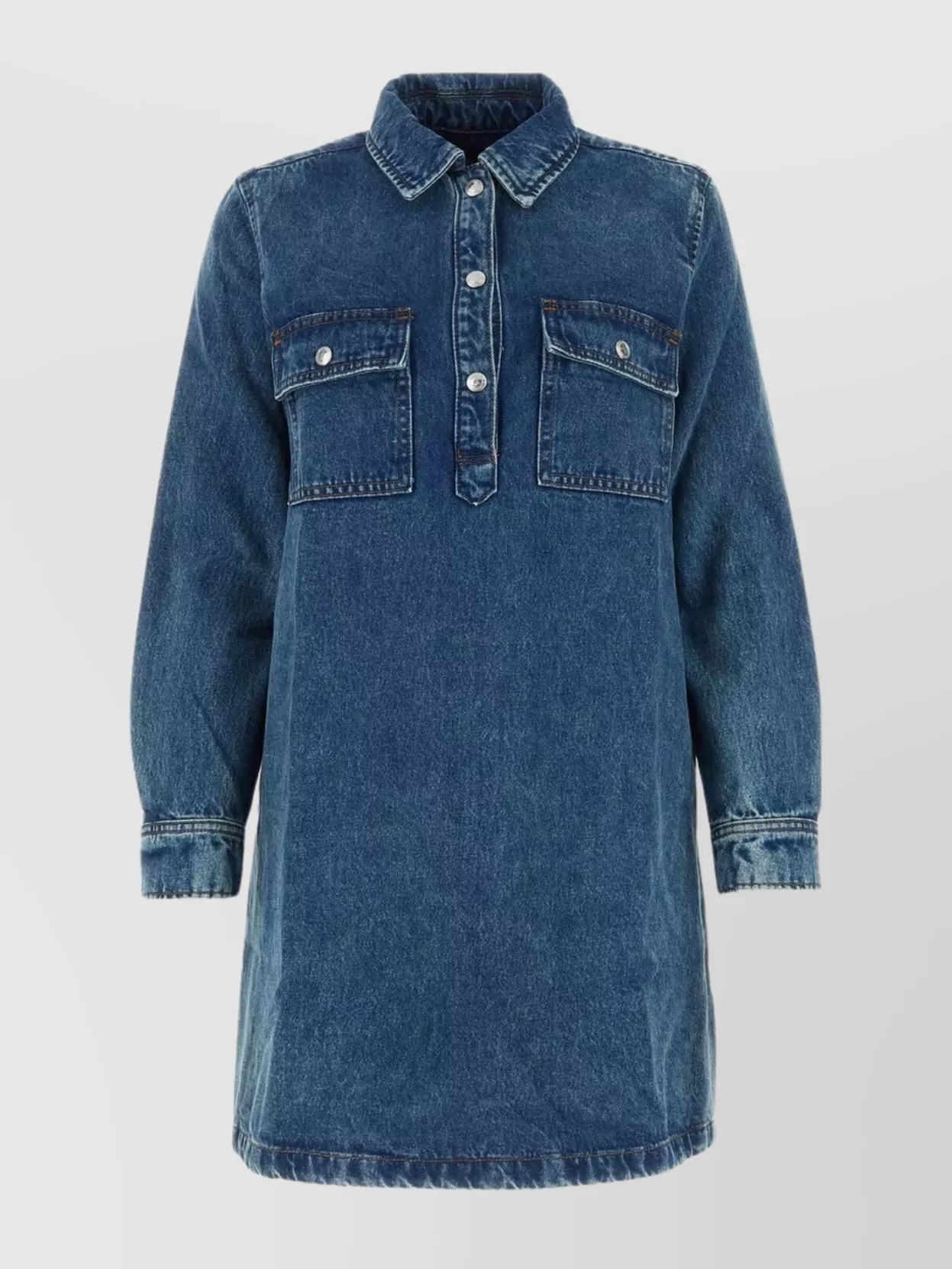 Shop Apc Mia Long Sleeve Denim Shirt Dress In Blue