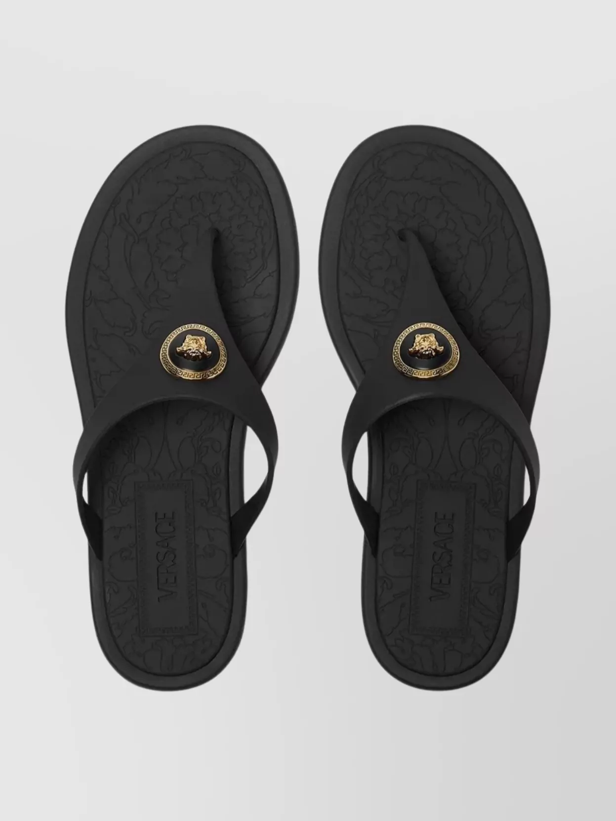 Versace Flat Sole Open Toe Sandals With Medusa Motif