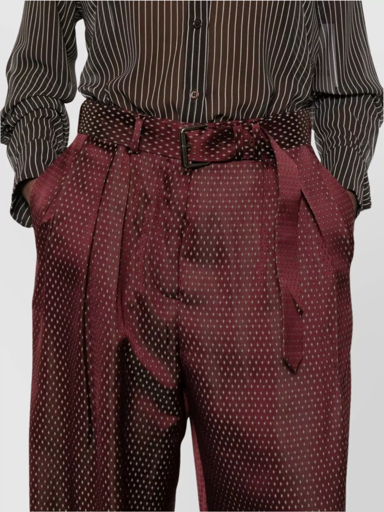 Dries Van Noten High Waist Pleated Wide Leg Trousers In Burgundy