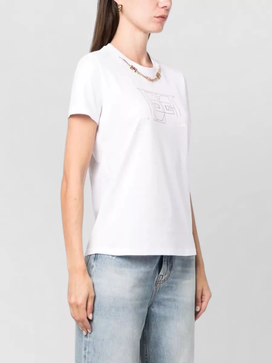 Elisabetta Franchi Cotton T Shirt Logo And Chain Detail
