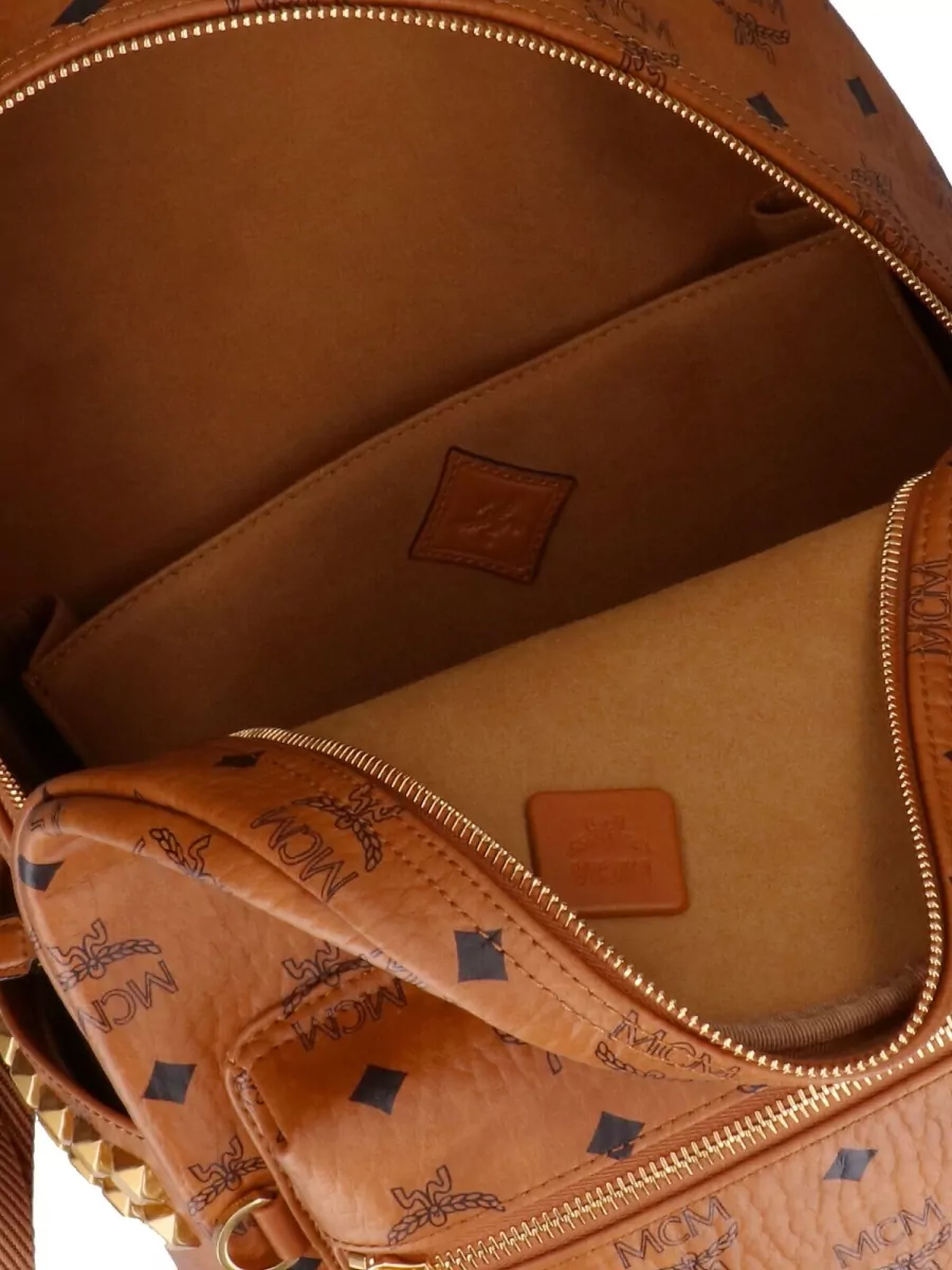 Mcm Backpack Studded Front Zip Pocket Adjustable Straps