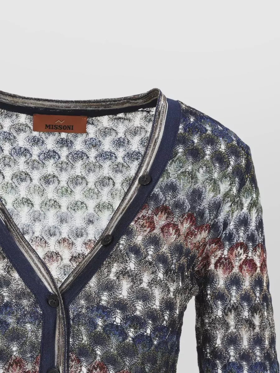 Missoni Openwork Striped V-Neck Long-Sleeve Cardigan
