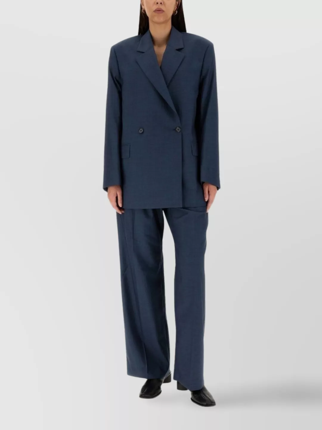 Acne Studios Wide Leg Wool Trousers Pockets In Blue