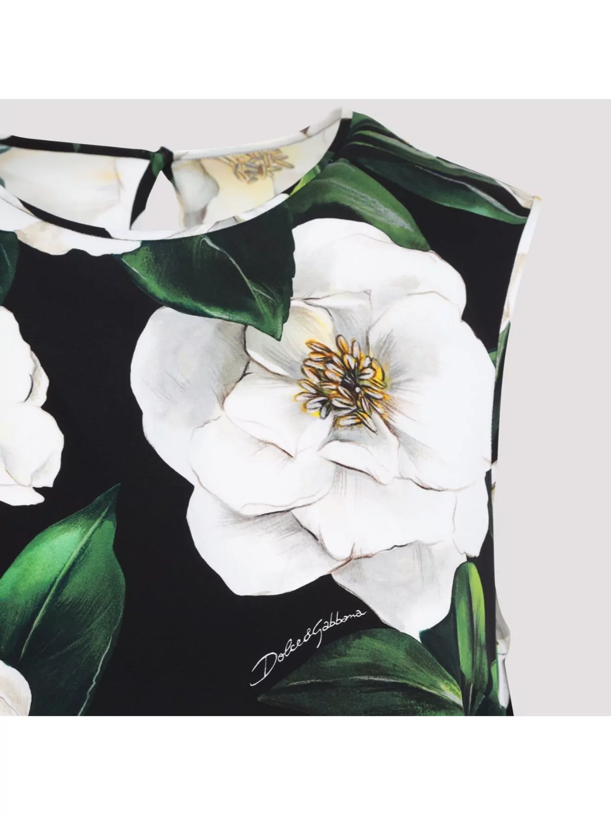 Dolce & Gabbana Gardenia Print Stretch Silk Charmeuse Sleeveless Top In Black
