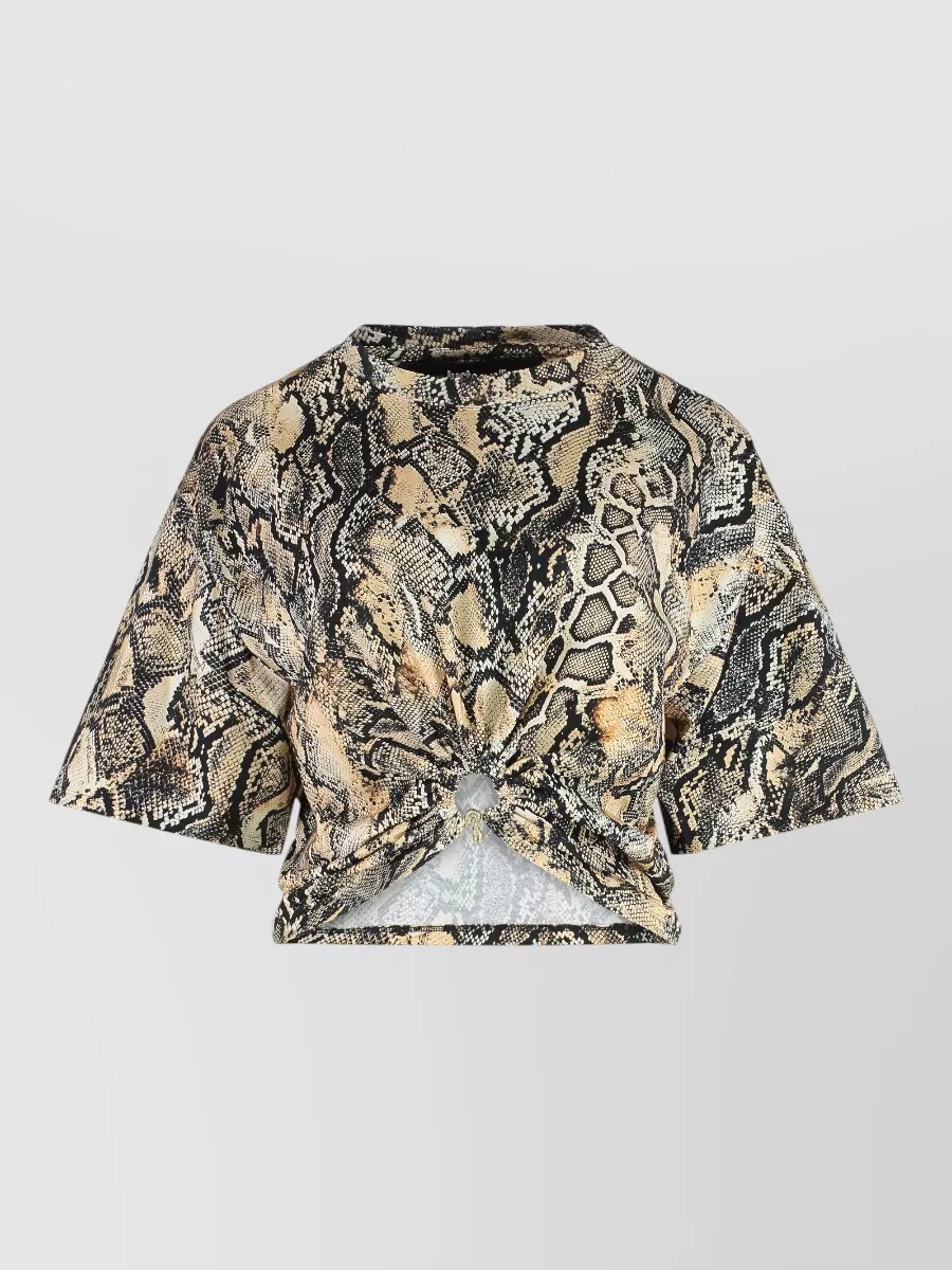 Just Cavalli Printed Cotton T-shirt Knot Detail In Multi