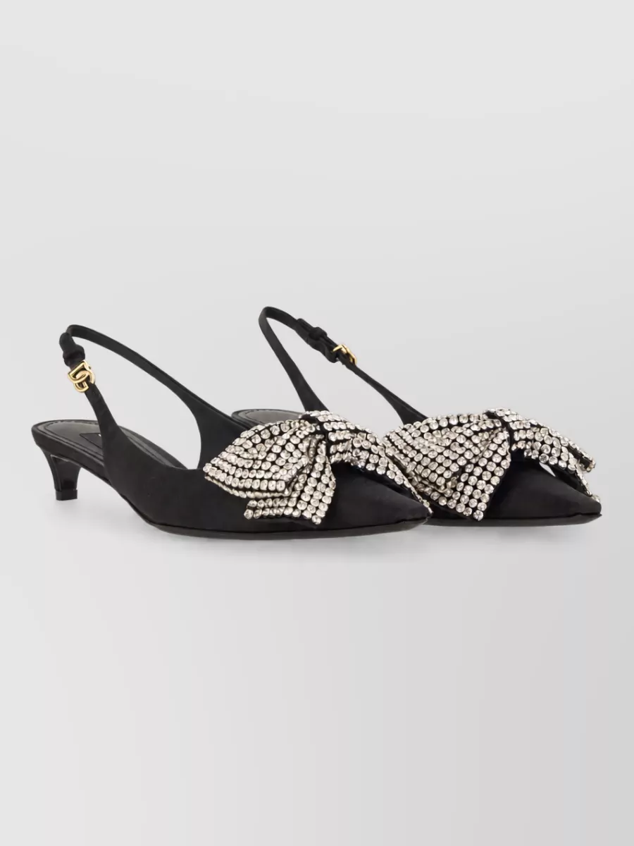 Dolce&Gabbana Satin Slingback Mules With Rhinestone Embroidery