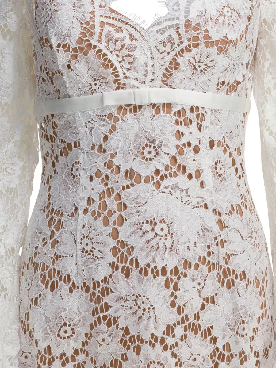 Self-Portrait Floral Lace Long Sleeve V-Neck Midi Dress
