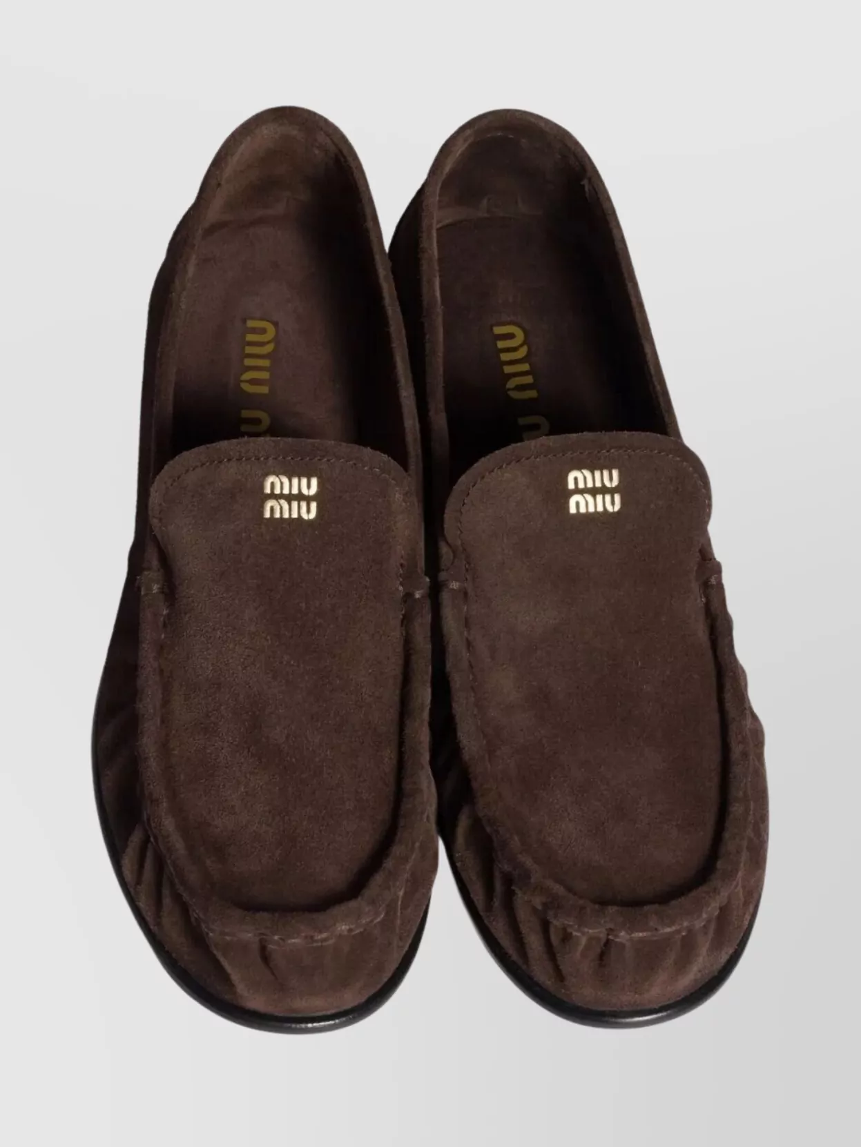 Miu Miu Suede Round Toe Slip On Loafers