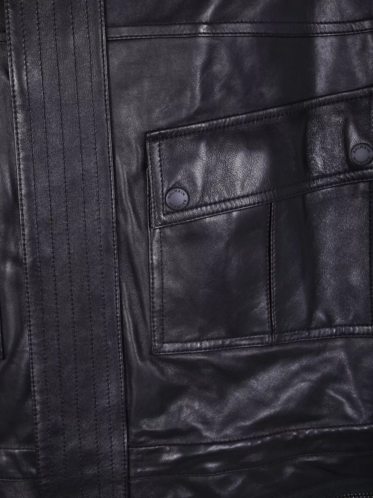Balmain Lambskin Leather Mid Length Parka