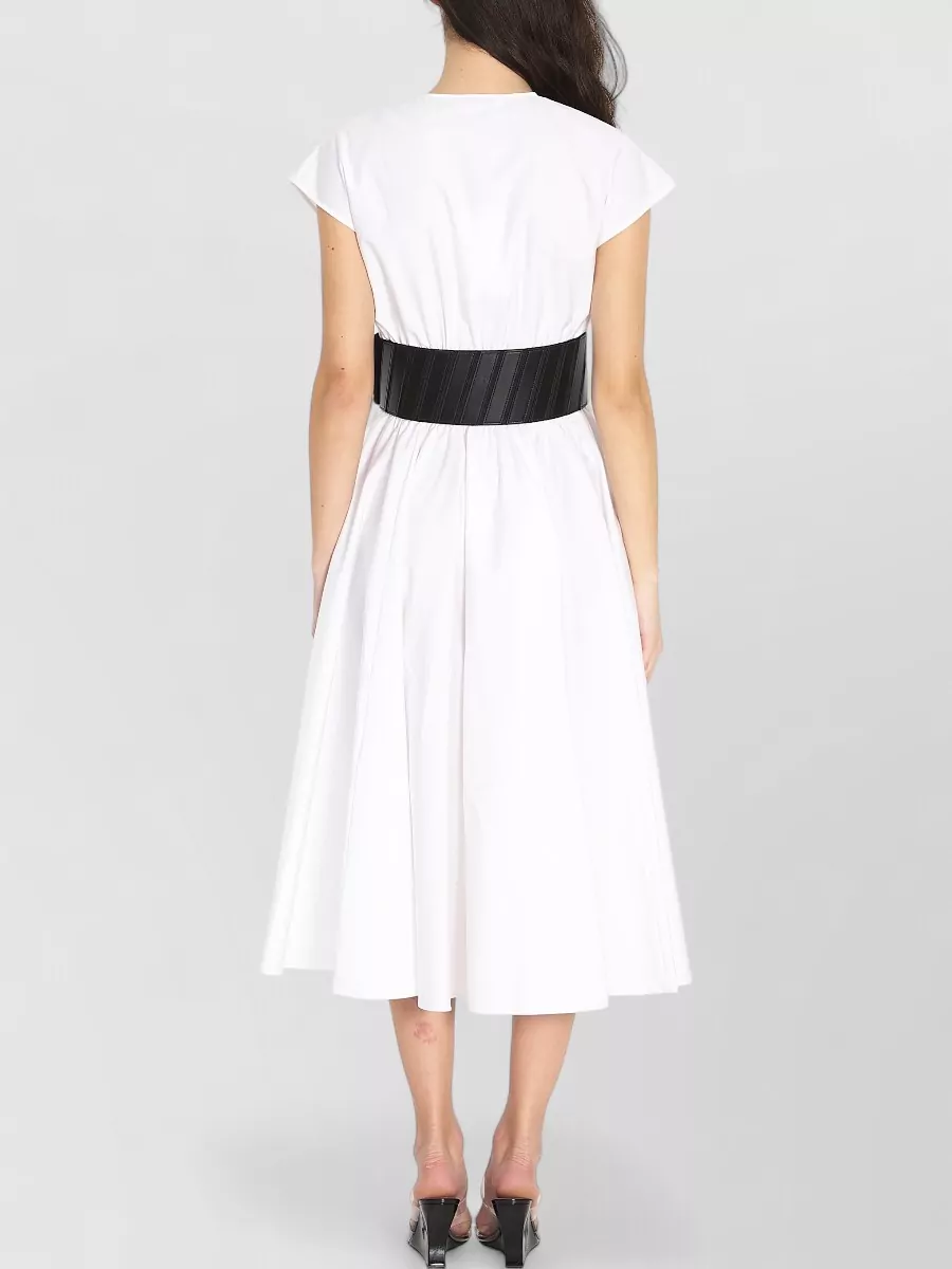 Alaïa Midi Dress Belted Waist Ruffled Skirt