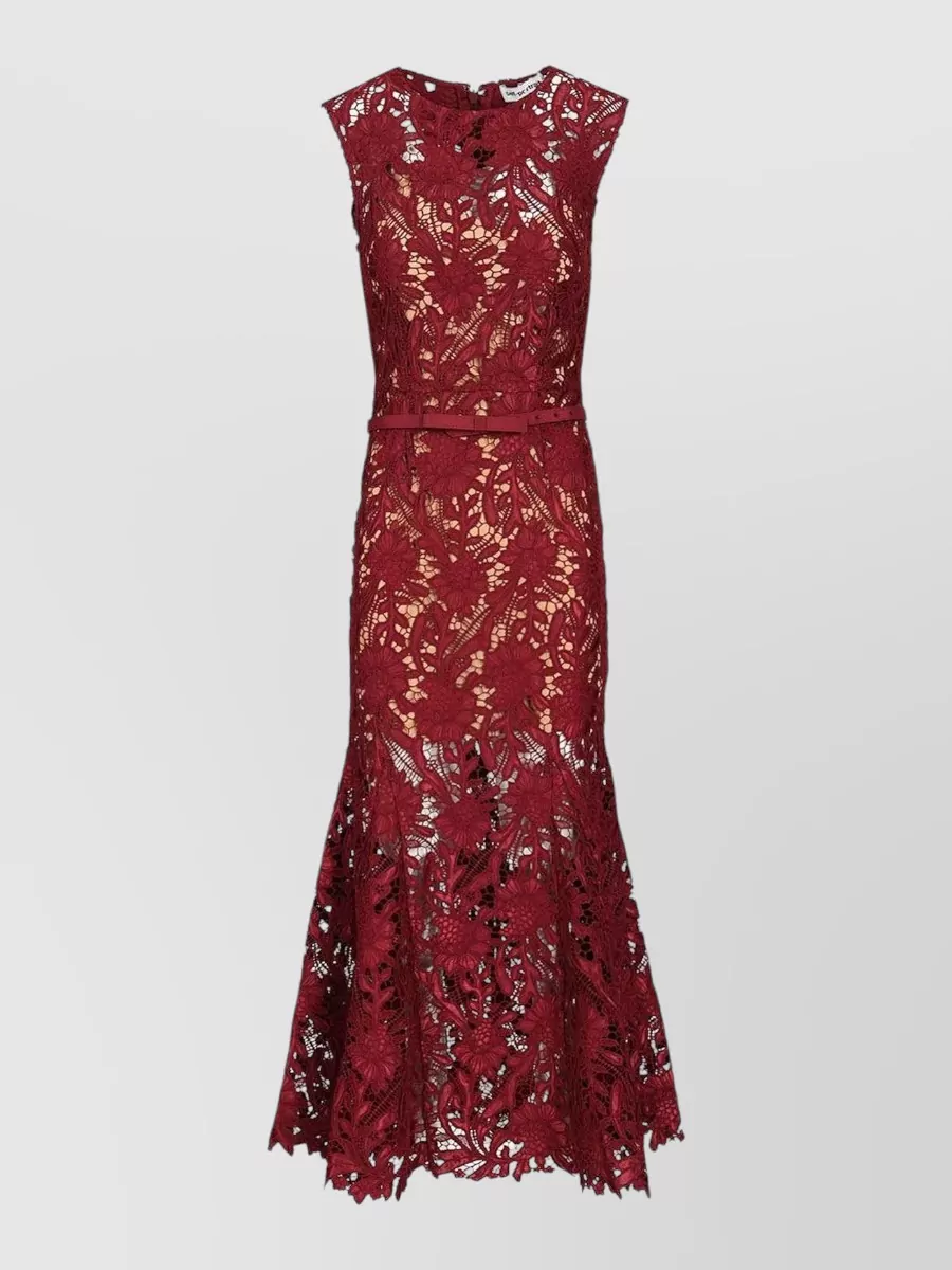 Self-Portrait lace sleeveless crew neck belted midi dress