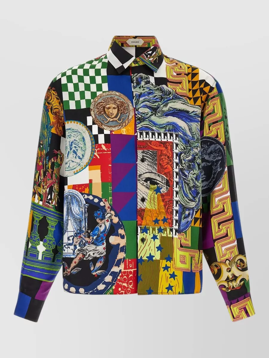 Versace silk medusa collage print long-sleeve shirt