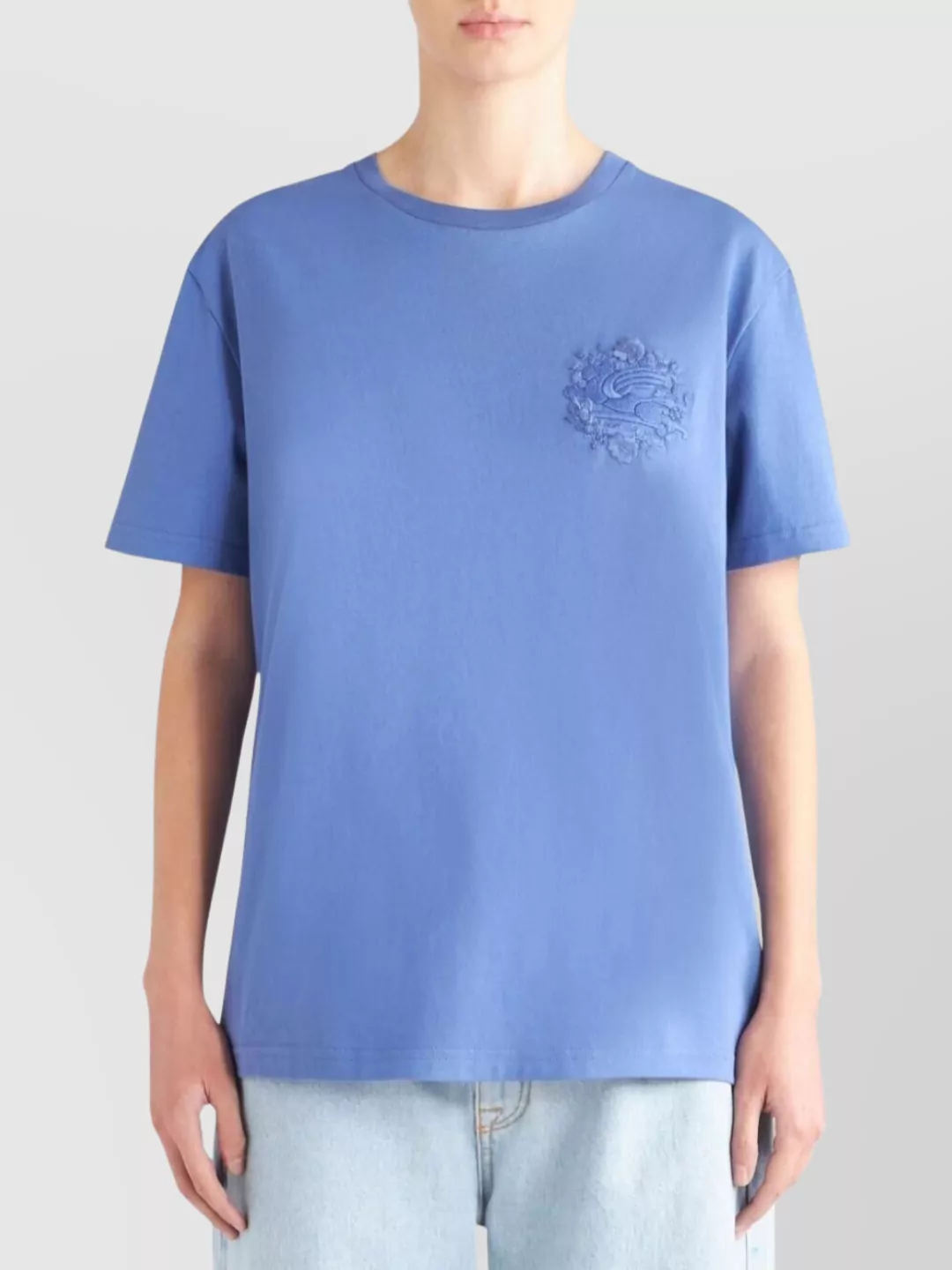 Etro Short Sleeve Crew Neck Embroidered Top