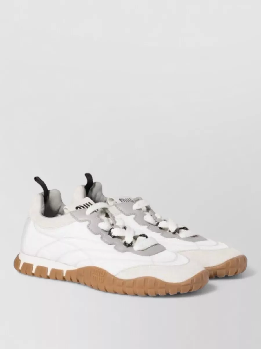 Miu Miu Leather and re-nylon lace-up sneakers