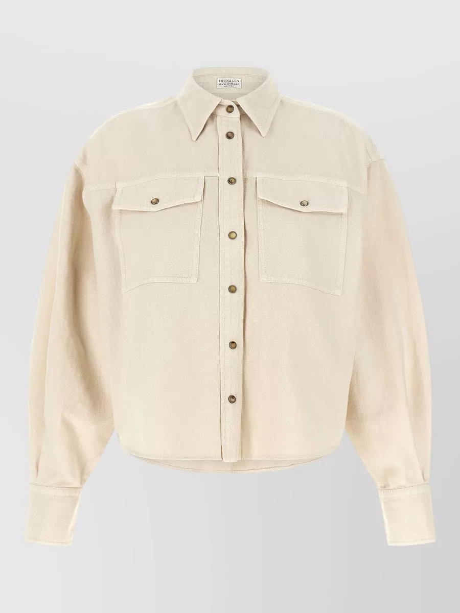 Brunello Cucinelli Cotton Linen Cropped Long-Sleeve Shirt