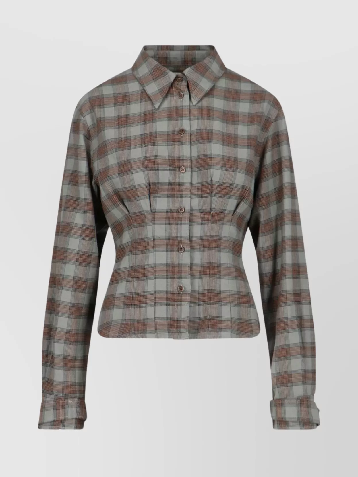 Our Legacy Long Sleeve Plaid Top With Cuffed Sleeves In Gray