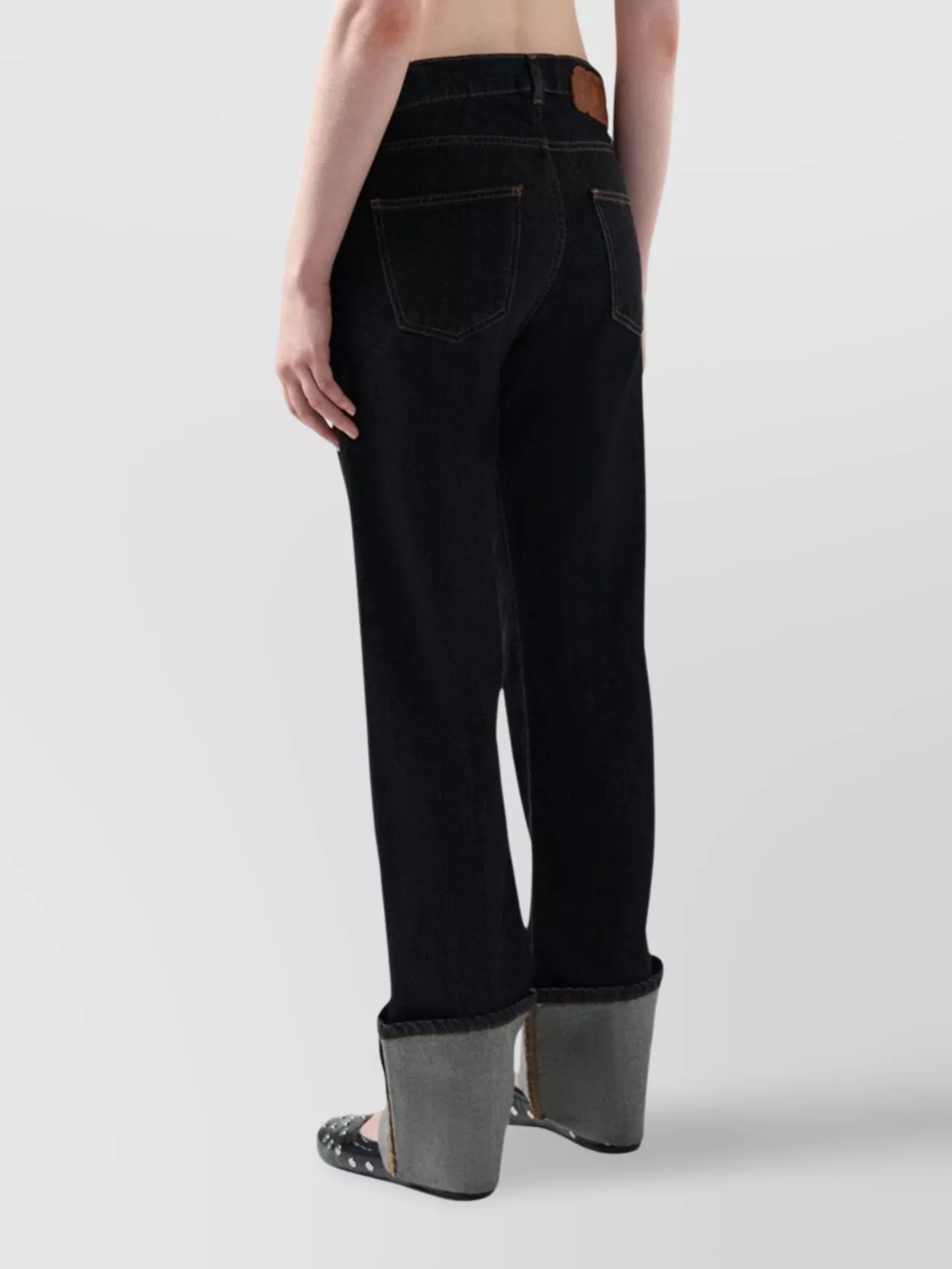 Gcds Regular Fit Denim Trousers With Turn-up Cuffs In Black