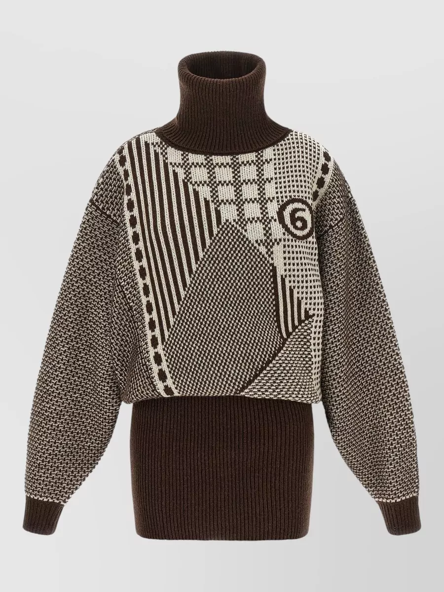 Mm6 Maison Margiela Wool Jacquard High Neck Mini Sweater Dress