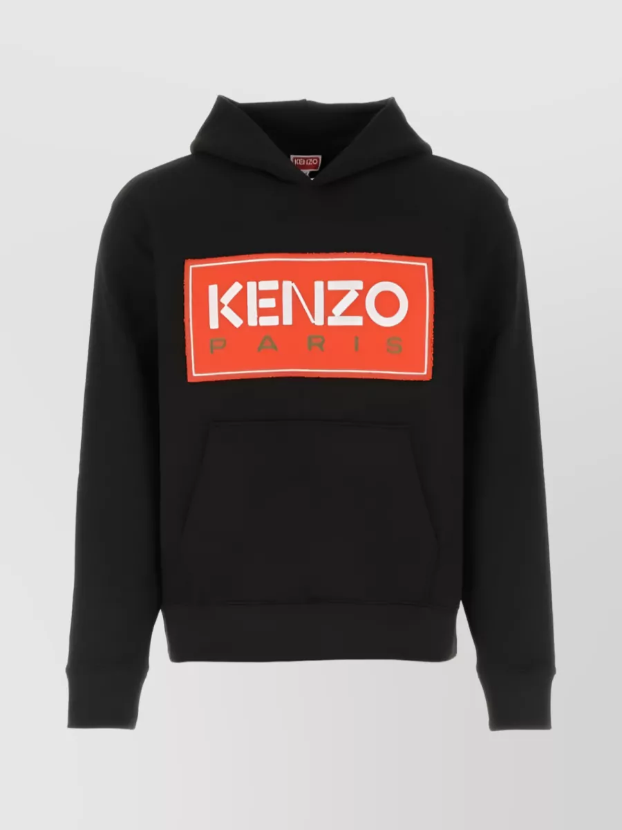 Shop Kenzo  Ss23 Logo-patch Hoodie In Black